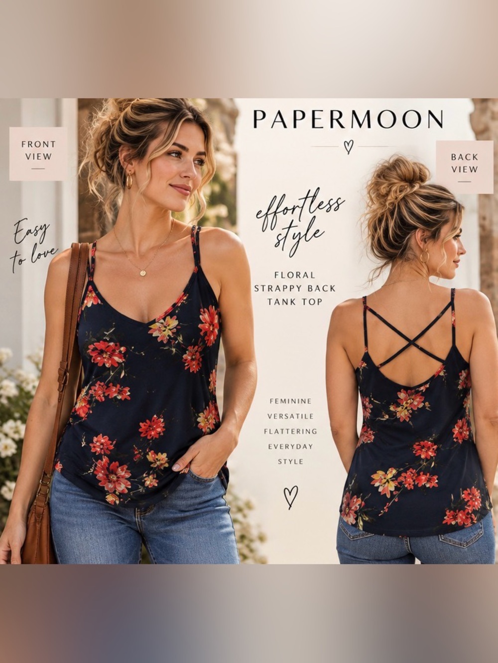 Papermoon Navy Floral Strappy Tank Top